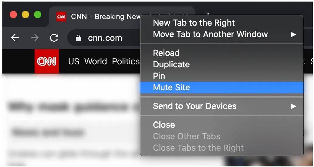 Screenshot showing how to mute a specific tab in Chrome browser